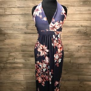 Boohoo Halterneck Purple Floral Maxi Dress